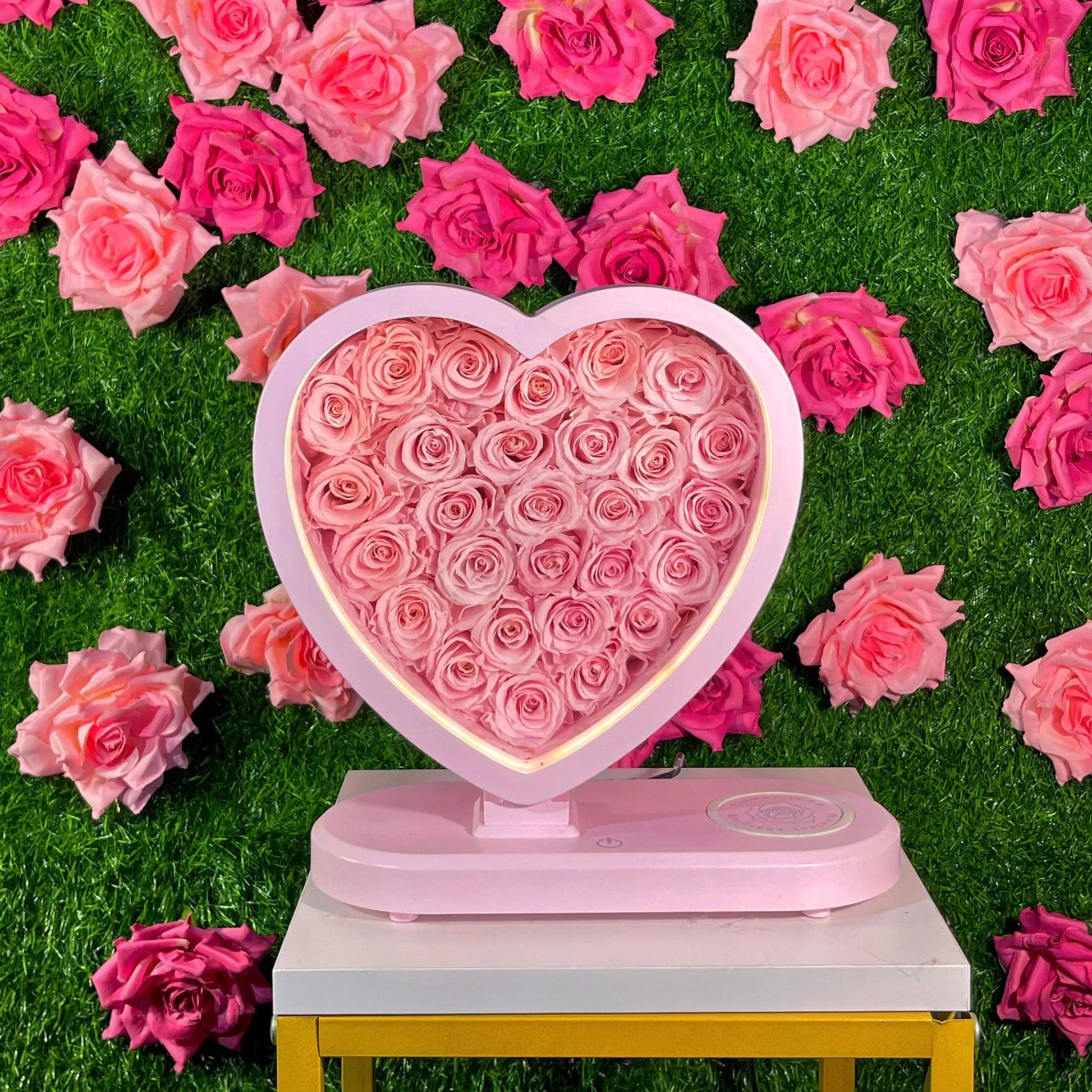 Pink Flowers Forever Rose Lamp with Bluetooth Speaker