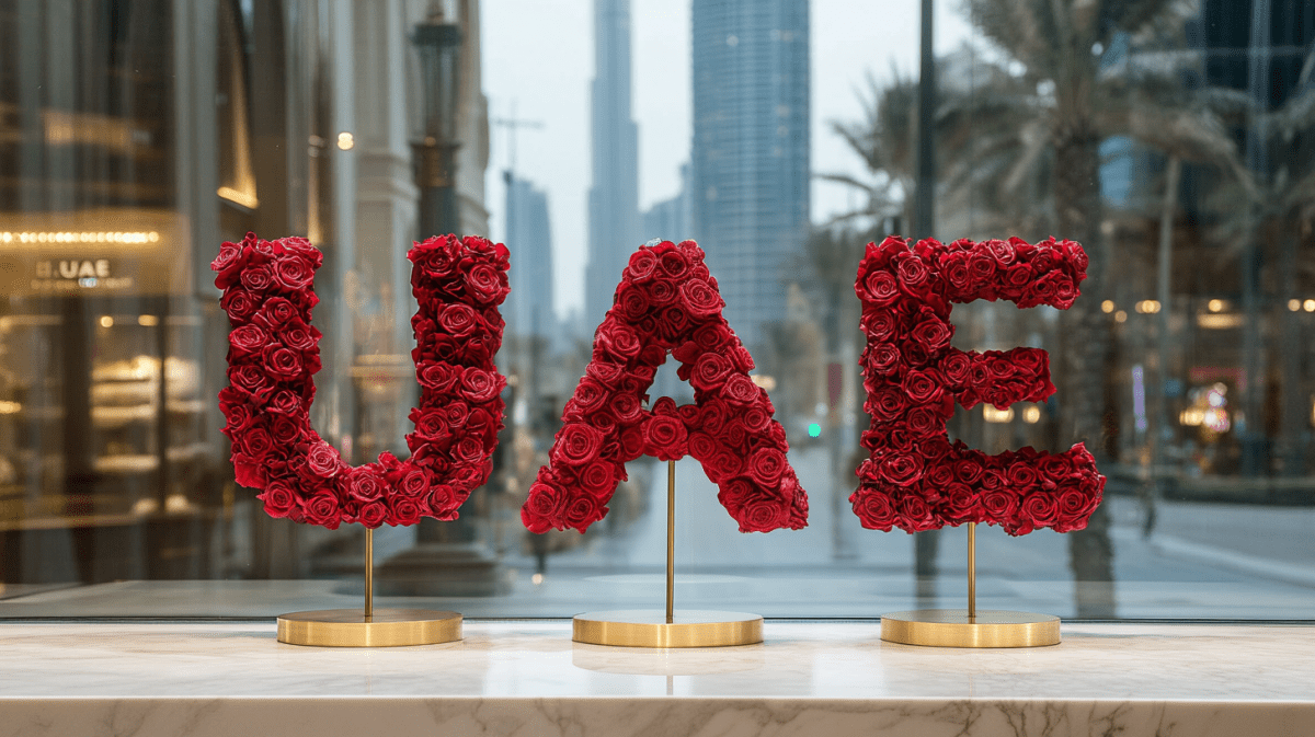 Rose Art for UAE – Red, Green, White & Black Elegance - Imaginary Worlds