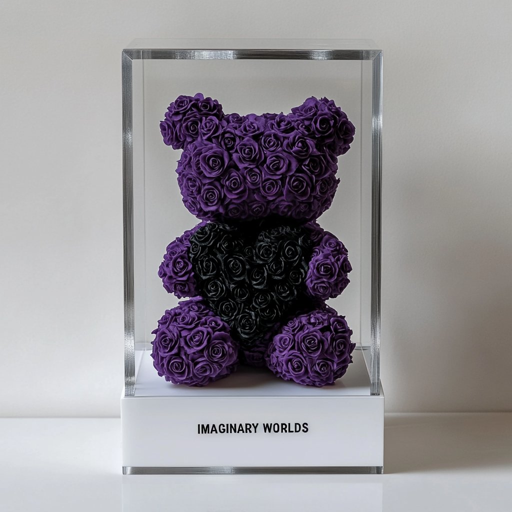 Purple Rose Bear with Black Roses Heart - Imaginary Worlds