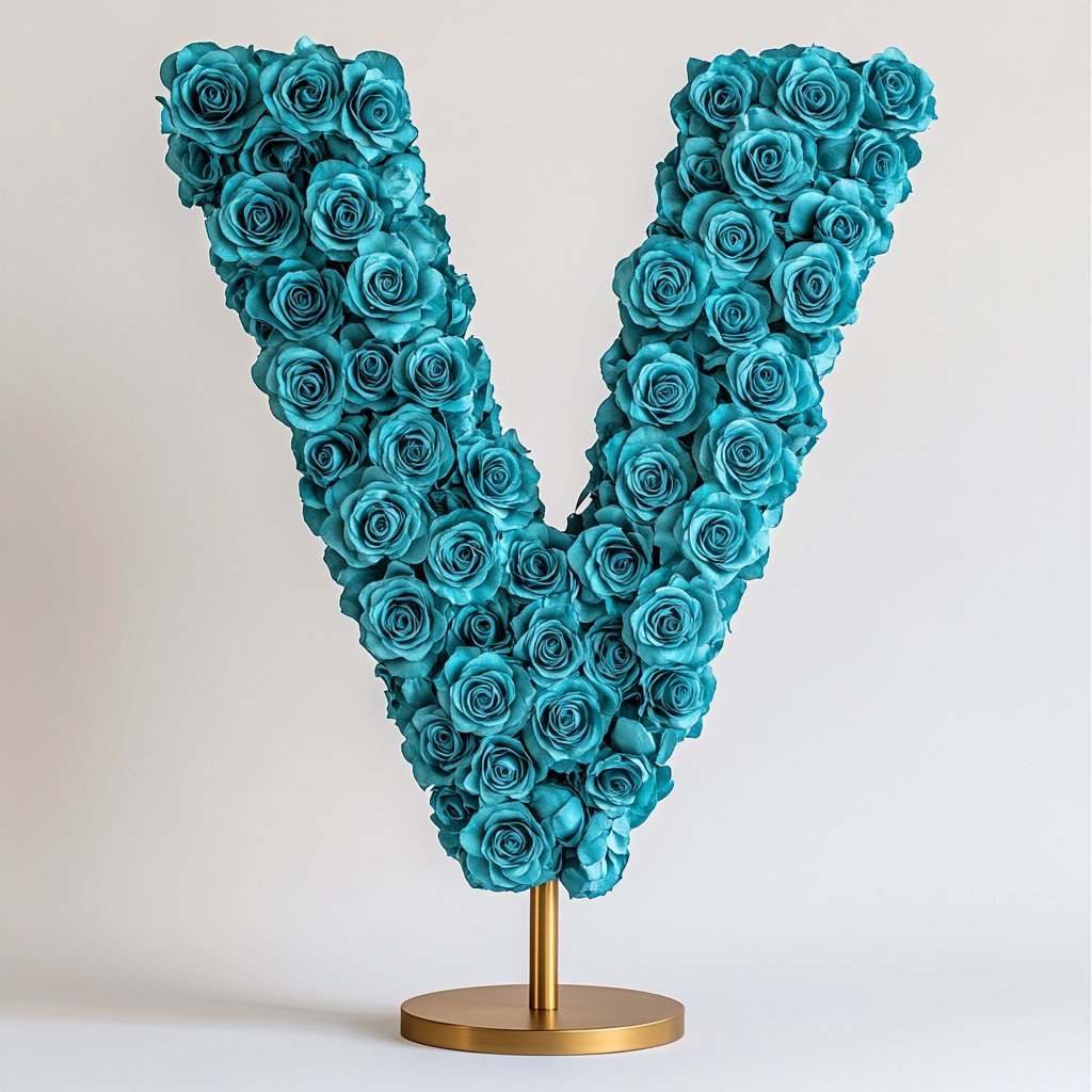 Vesta Teal Rose Letter V Lamp - Imaginary Worlds